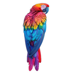 Fototapeta premium A vibrant 3D parrot with colorful feathers and a curved beak, perched on a white background