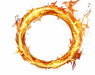  Ethereal Flaming Circle: Isolated Fiery Frame on a White Backdrop