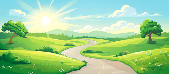 Obraz premium charming country road landscape in the midst of spring summer complete with a winding road towards the horizon