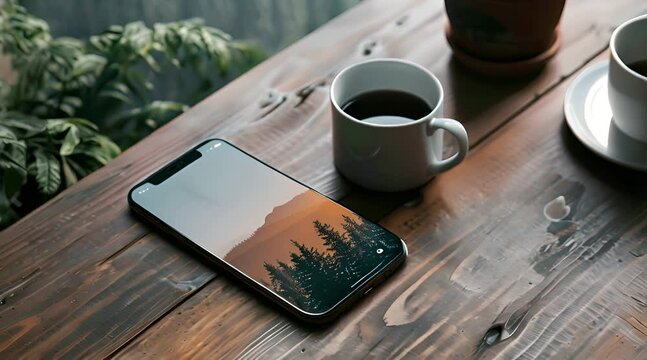 3d cellphone and coffee on the table