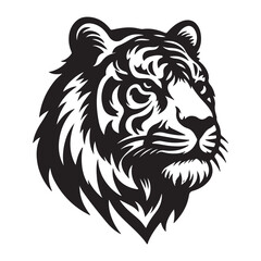 Angry Roaring Lion Head Black And White Vector Logo Design, Illustration, Silhouette

