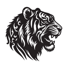 Angry Roaring Lion Head Black And White Vector Logo Design, Illustration, Silhouette
