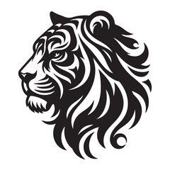 Angry Roaring Lion Head Black And White Vector Logo Design, Illustration, Silhouette
