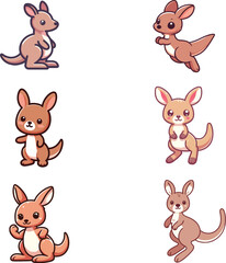 Fototapeta premium set collection cute cartoon mascot kangoroo vector