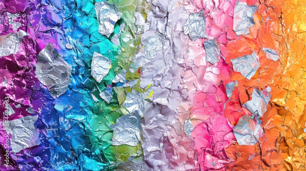 Poster craft a visually stunning image of a colorful background adorned with a multicolored silver foil tex