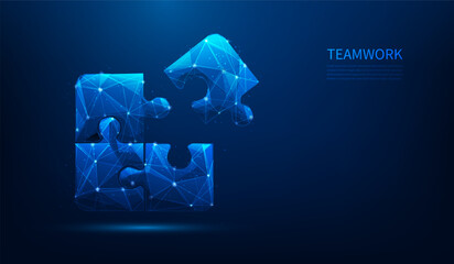 jigsaw teamwork concept digital technology blue background. Putting together the puzzle complete. business teamwork and problem solving. vector illustration fantastic low poly  design.