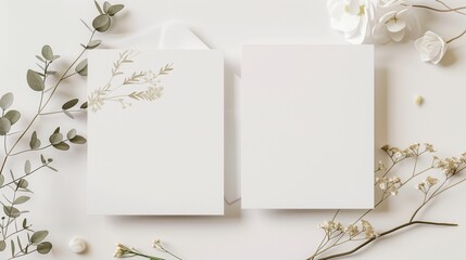 Two wedding invitation cards mockup, front and back sides, blank card mock up with stylish decor