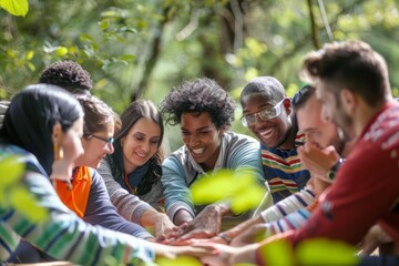 A diverse group of employees participating in a team building activity such as a workshop or outdoor event fostering unity and inclusion - Powered by Adobe