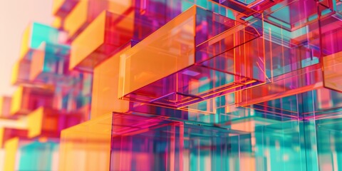 Stacked Glass Blocks in Vivid Orange, Pink, and Blue Hues