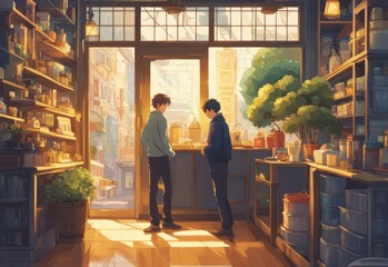 illustration of a person and the sparkle of big and small stars in anime and cartoon style