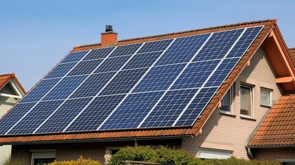 Fototapeta premium solar panels on homes planted on roof