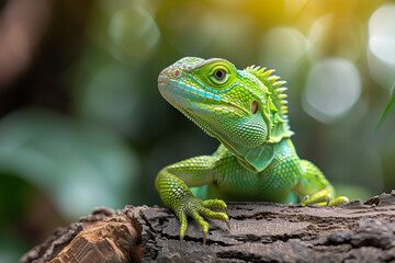 Fototapeta premium green lizard on a tree