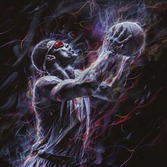 Basketball player holding the ball.