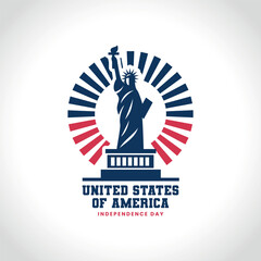 America independence day 4th of July logo with USA element icons, the Statue of Liberty, firework, star, flags, etc, Isolated vector illustration. © cochisevisuals
