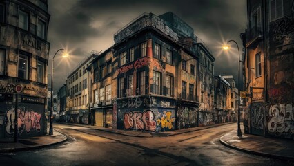 Obraz premium A captivating nighttime photo of a bustling cityscape, showcasing a harmonious blend of old and new architecture