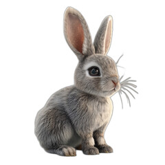 Fototapeta premium A detailed 3D rabbit with soft fur and long ears, sitting on a white background