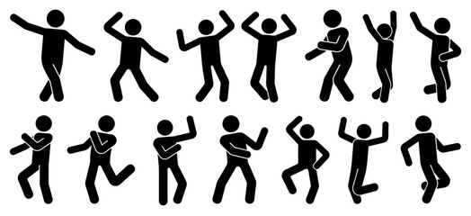 Silhouettes of Stick Figures in Various Action Poses, Silhouettes of Joyful Man, Man Picotogram