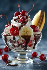  Ice Cream Sundae: A classic sundae with vanilla, chocolate, and strawberry ice cream, topped with chocolate sauce, whipped cream, and cherries.