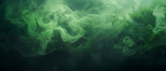 Obraz premium Steam, fog, vapor, smoke in shades of green on an interesting graphic composition.