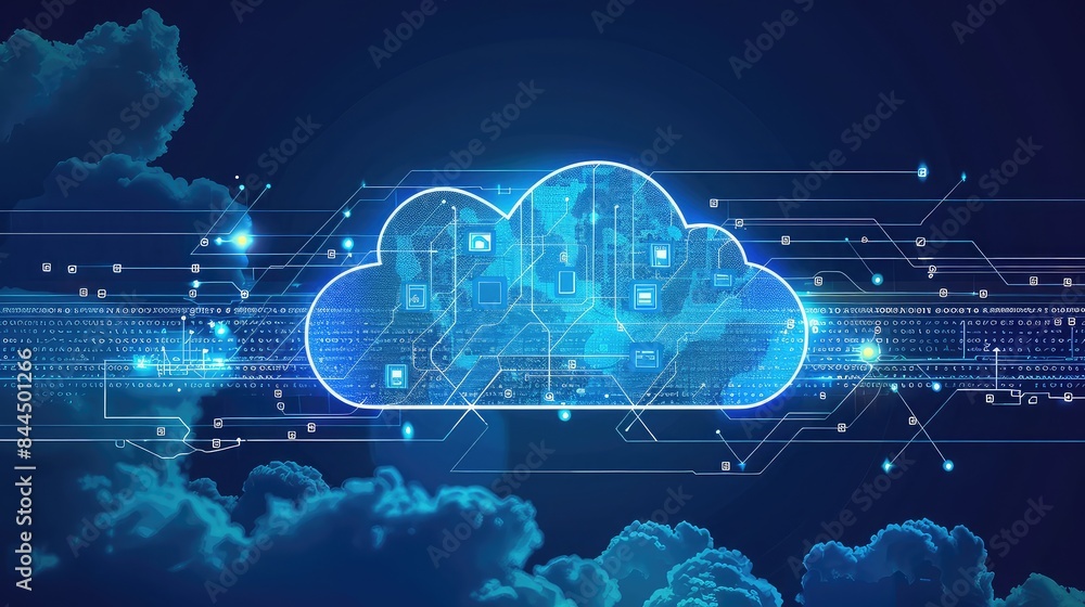 Poster abstract artificial intelligence with cloud computing icons, machine learning graphics, and futurist