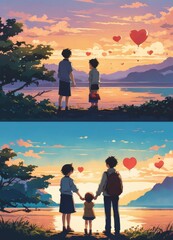 illustration of a boy falling in love with a girl. cartoon and anime style