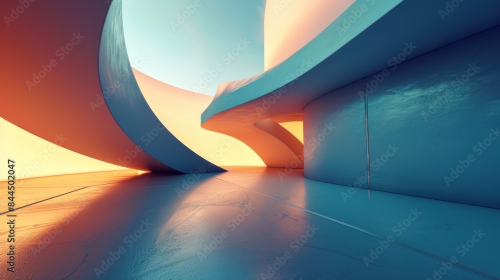 Aufkleber abstract scenario in contemporary minimal style, 3d computer generated image