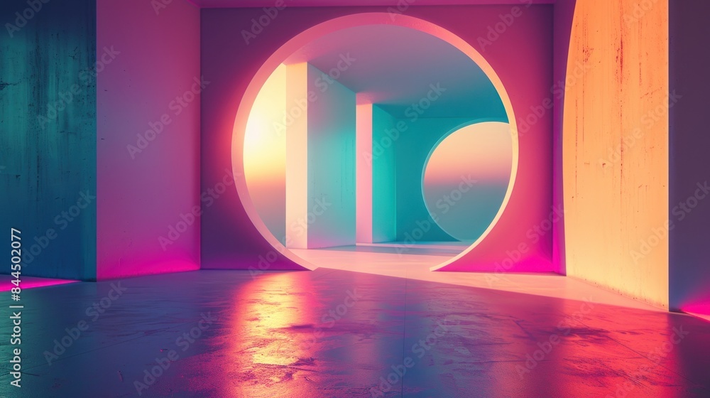 Poster abstract scenario in contemporary minimal style, 3d computer generated image