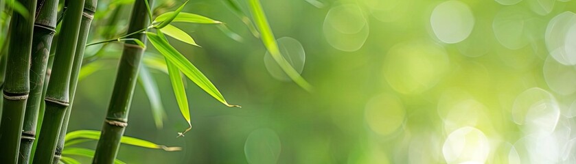 Obraz premium Serene bamboo forest scene with lush green bamboo stalks and leaves, creating a peaceful and tranquil ambiance, perfect for relaxation themes.