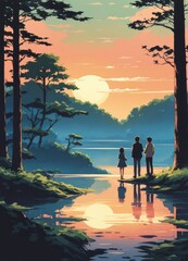 illustration of a boy falling in love with a girl. cartoon and anime style