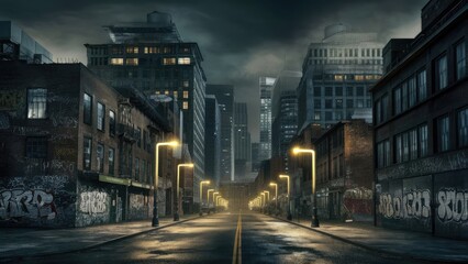 Obraz premium Moody monochrome view of Cortlandt Alley by night