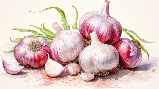 A watercolor of garlic clipart, isolated on white background