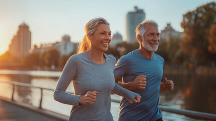 fit senior mature couple running exercise jogging in the morning