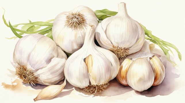 A watercolor of garlic clipart, isolated on white background