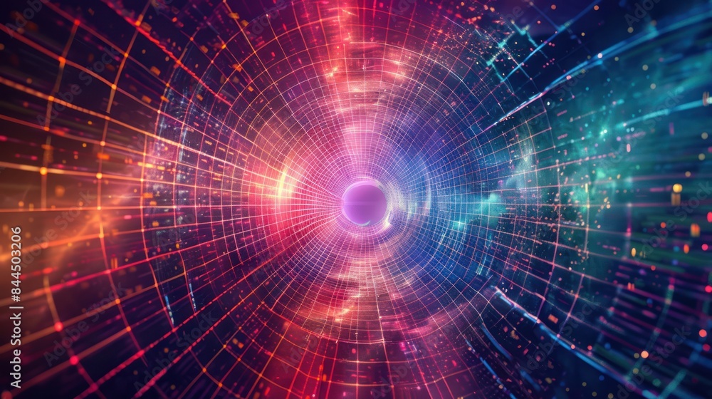 Poster illustrate the infinite possibilities of the digital realm with a photo of a futuristic abstract bac