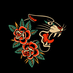 traditional tattoo, panther tattoo, vintage tattoo design element, old school tattoo