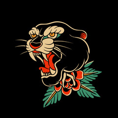 traditional tattoo, panther tattoo, vintage tattoo design element, old school tattoo