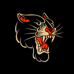 traditional tattoo, panther tattoo, vintage tattoo design element, old school tattoo