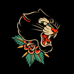 traditional tattoo, panther tattoo, vintage tattoo design element, old school tattoo