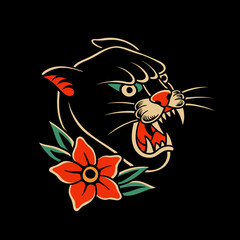 traditional tattoo, panther tattoo, vintage tattoo design element, old school tattoo