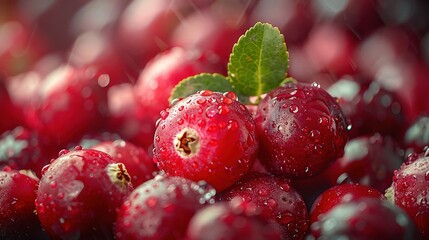   A clearer image captures a cherry cluster, with droplets glistening atop the lush foliage