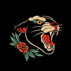 traditional tattoo, panther tattoo, vintage tattoo design element, old school tattoo