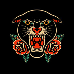 traditional tattoo, panther tattoo, vintage tattoo design element, old school tattoo