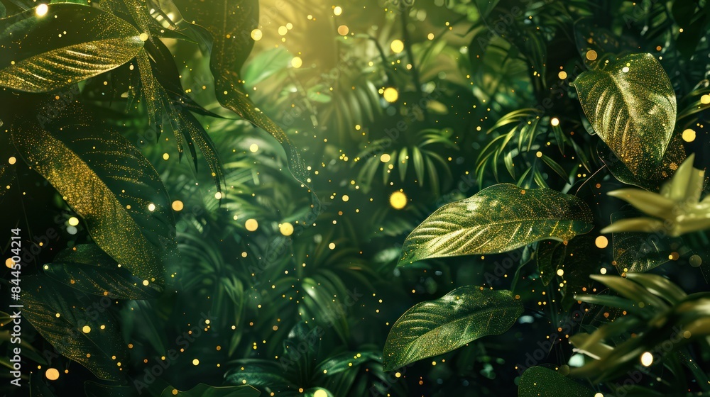 Poster produce a captivating image of a botanical garden bursting with various shades of green and adorned 