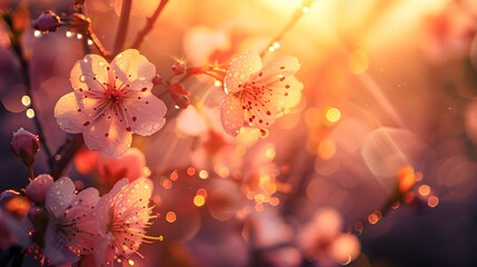 Delicate Pink Blossoms Bathed in Golden Light