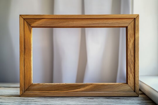 High-quality image showcasing a double-sided wooden picture frame with a detailed texture, standing on a white surface against a blurred background