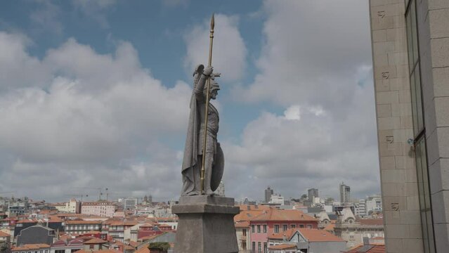 Porto, Portugal - The statue in the plaza in front of Porto Cathedral.