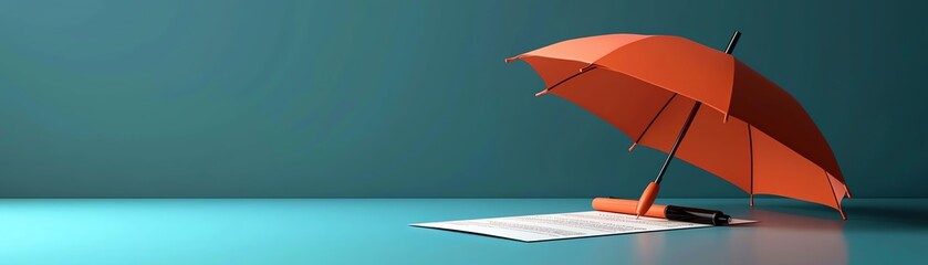 3D Minimal Insurance Policy Document A sleek 3D minimal illustration of an insurance policy document with clear, modern lines
