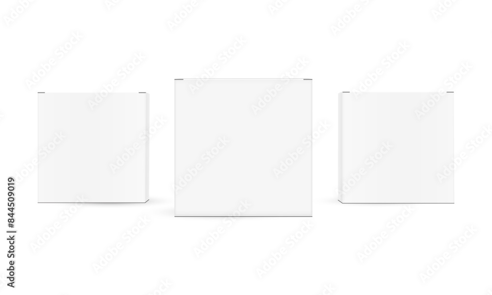 Wall mural three square packaging boxes, front view, isolated on white background. vector illustration