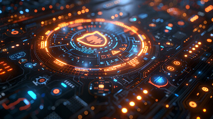 Futuristic glowing HUD interface display with technology elements