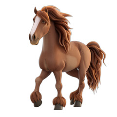 Obraz premium An animated 3D horse with a flowing mane and tail, standing on a white background